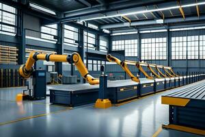 robotic arm in a factory with a conveyor belt. AI-Generated photo