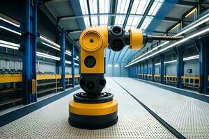 a robotic arm is standing in a factory. AI-Generated photo