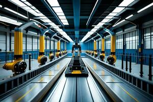 a long conveyor belt in a factory. AI-Generated photo