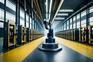 a robot is moving through a factory. AI-Generated photo