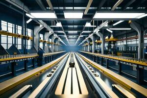 a long conveyor belt in a factory. AI-Generated photo