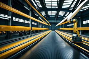 a long conveyor belt with yellow lines. AI-Generated photo