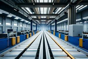 a long conveyor belt in a factory. AI-Generated photo