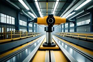 a robot is sitting on a conveyor belt in a factory. AI-Generated photo