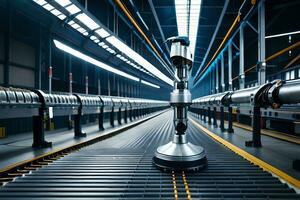 robotic arm on conveyor belt in factory. AI-Generated photo