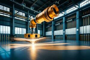 a large machine is in a factory with a laser. AI-Generated photo
