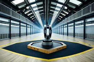 a robot is sitting in a large room. AI-Generated photo