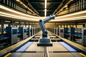 a robotic arm is moving in a factory. AI-Generated photo