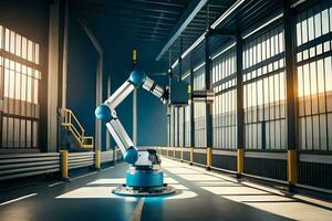 a robot in a warehouse with a large window. AI-Generated photo