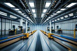 a long conveyor belt in a factory. AI-Generated photo