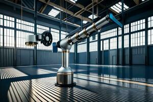 a robotic arm in a large industrial building. AI-Generated photo