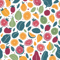 desatado padronizar com frutas e legumes. ilustração dentro plano estilo png