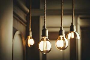 light bulbs hanging from the ceiling in a room. AI-Generated photo