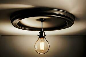 a light bulb is hanging from a ceiling. AI-Generated photo