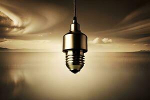 a light bulb hanging from a hook in the air. AI-Generated photo