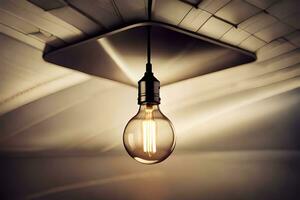 a light bulb is hanging from a ceiling. AI-Generated photo