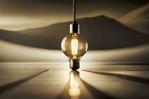 a light bulb is shining in the dark. AI-Generated photo