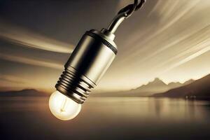 a light bulb is hanging from a rope. AI-Generated photo