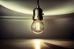 an old light bulb is shining in the dark. AI-Generated photo
