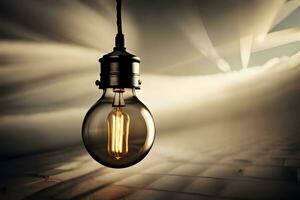 an old fashioned light bulb is shown in a dark room. AI-Generated photo