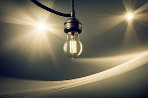 an old light bulb is shining in the dark. AI-Generated photo