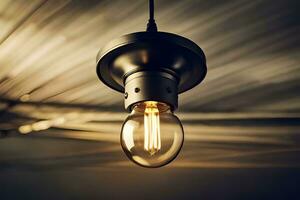 a light bulb is hanging from a ceiling. AI-Generated photo