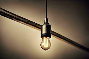 a light bulb is hanging from a wire. AI-Generated photo