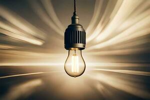 a light bulb is in the middle of a blurry background. AI-Generated photo
