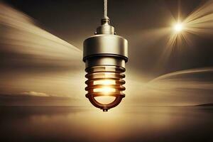a light bulb is shining in the sky. AI-Generated photo