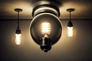 three light bulbs are hanging from the ceiling. AI-Generated photo