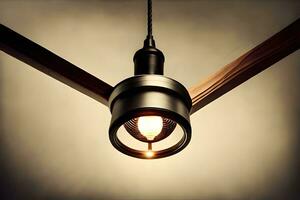 a light fixture with a wooden frame and a light bulb. AI-Generated photo