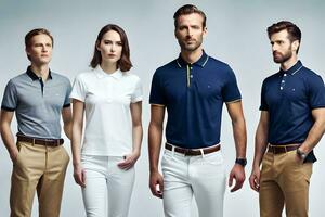 four men and a woman wearing polo shirts. AI-Generated photo