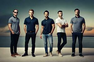 five men in polo shirts standing next to each other. AI-Generated photo