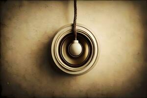 un circular objeto colgando desde un cuerda. generado por ai foto