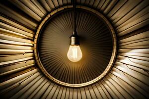 a light bulb is hanging from a circular light fixture. AI-Generated photo