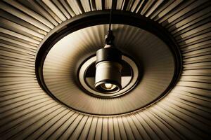 a circular light fixture is hanging from the ceiling. AI-Generated photo