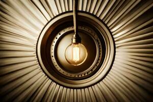 a light bulb is hanging from a circular light fixture. AI-Generated photo