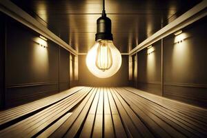 an empty room with a light bulb in the middle. AI-Generated photo
