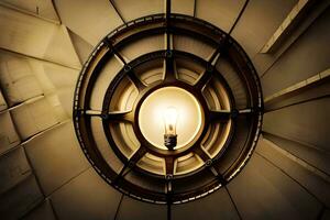 a light bulb is on a circular wall. AI-Generated photo