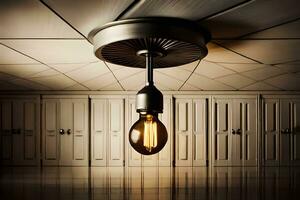 an old light bulb is on a ceiling in a room. AI-Generated photo