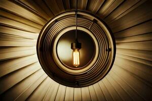 a light bulb is hanging from a circular light fixture. AI-Generated photo