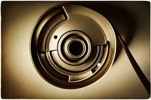 a close up of a metal object with a circular hole. AI-Generated photo