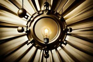 a light bulb is hanging from a light fixture. AI-Generated photo