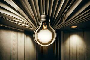 a light bulb is hanging from the ceiling in a room. AI-Generated photo