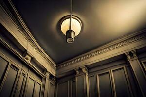 a light fixture hangs from the ceiling of a room. AI-Generated photo