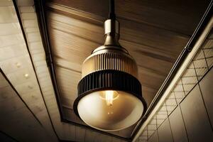 a light fixture hanging from the ceiling in a room. AI-Generated photo