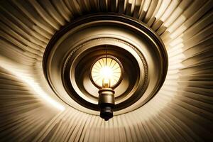 a light bulb is shining in the center of a circular ceiling. AI-Generated photo