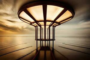 a long exposure photo of a light on a pier. AI-Generated