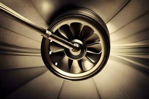 a close up of a jet engine wheel. AI-Generated photo
