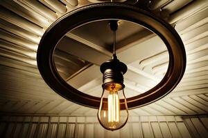 a light bulb is hanging from a ceiling. AI-Generated photo